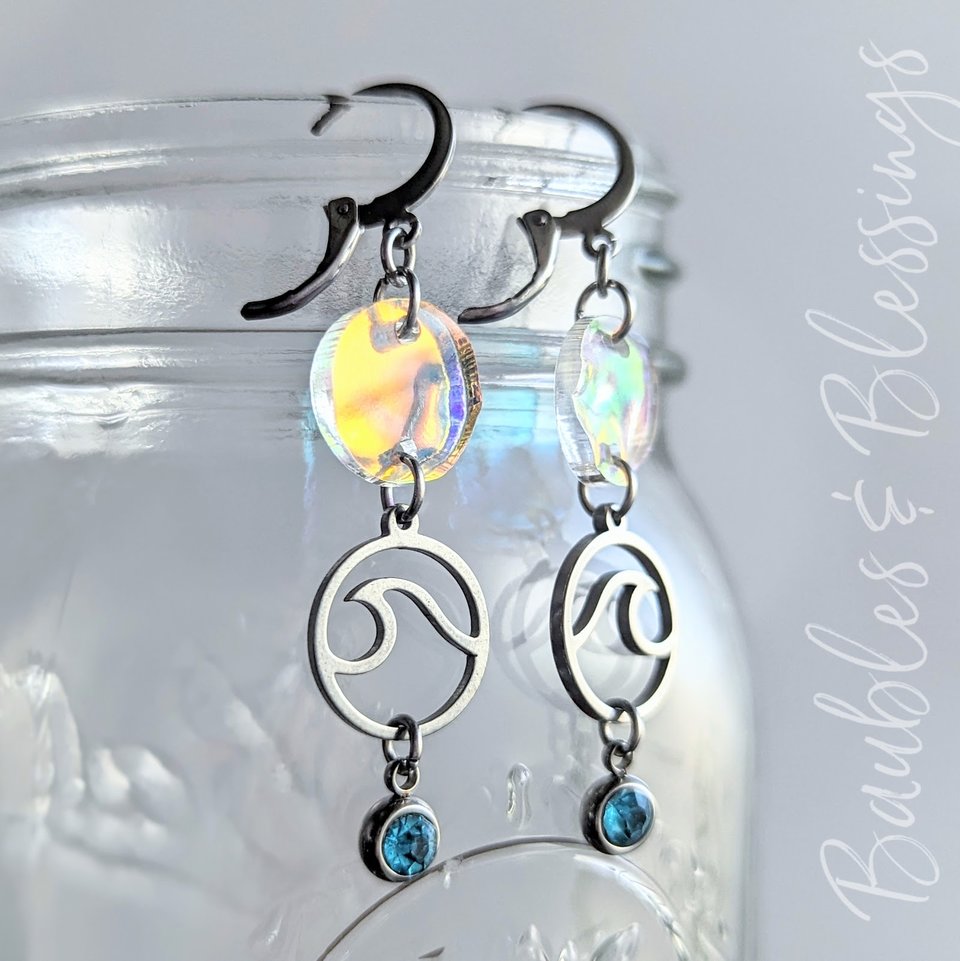 Fun Beachy Wave Earrings with Iridescent Acrylic