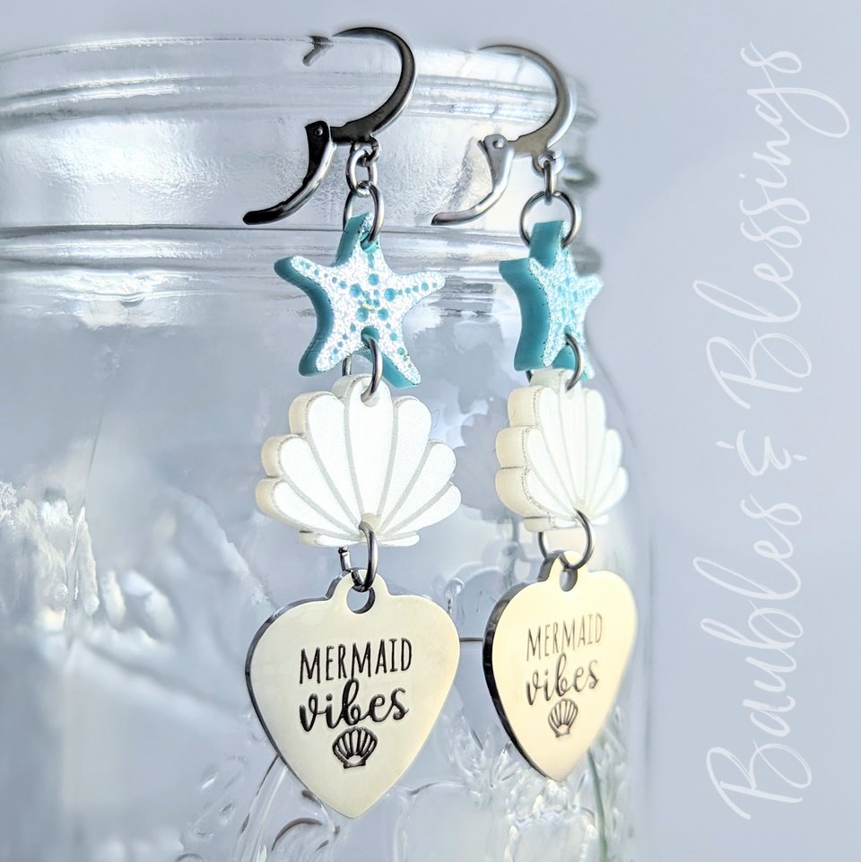 Mermaid Vibes Earrings with Acrylic Shells & Starfish