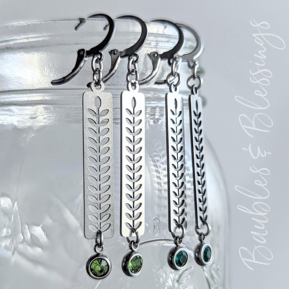 Fern/Vine Earrings with Wee Green Crystals