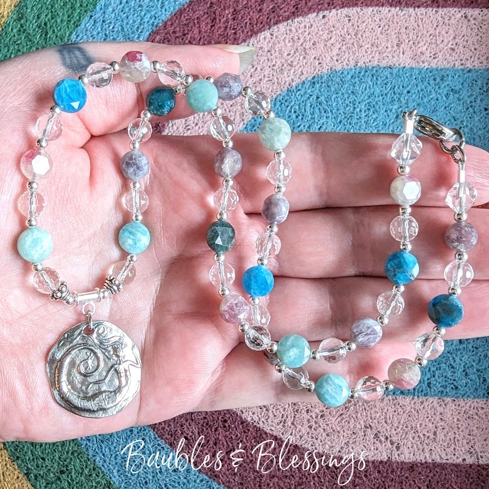Mermaid Necklace with Apatite, Amazonite & Lepidolite