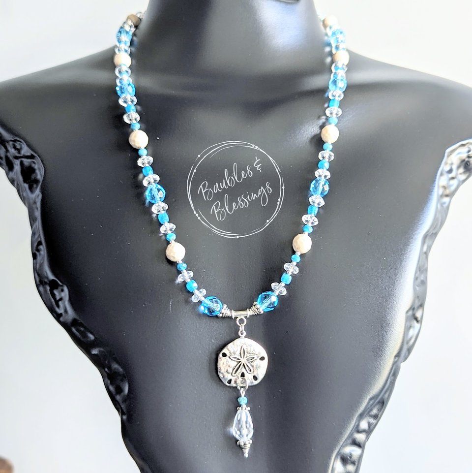 Beachy Sand Dollar Necklace with Apatite & Quartz