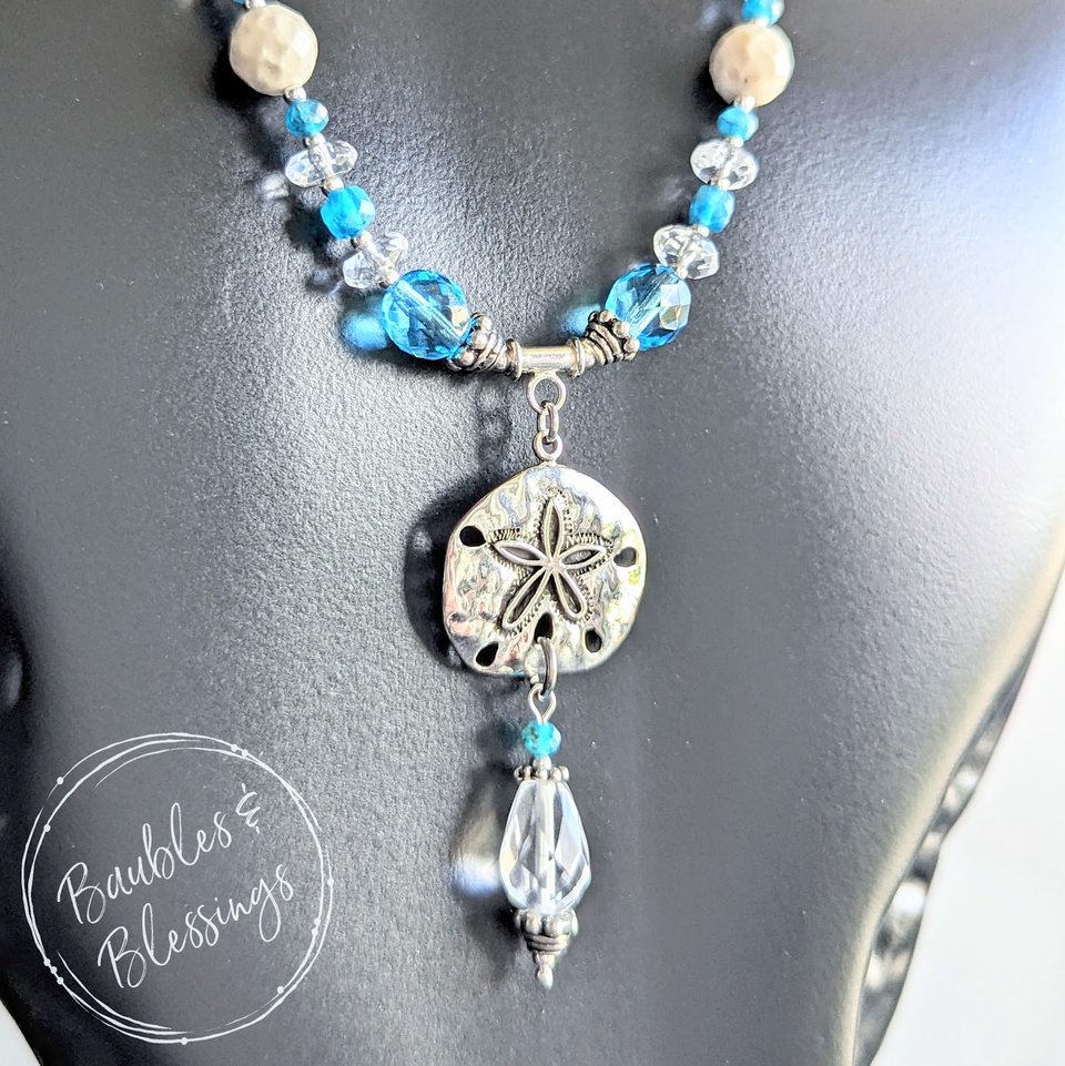 Beachy Sand Dollar Necklace with Apatite & Quartz