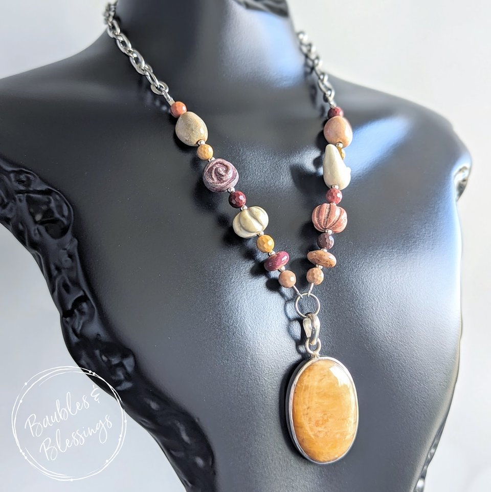 Necklace with Mookaite, Yellow Jasper & Ceramic Beads 
