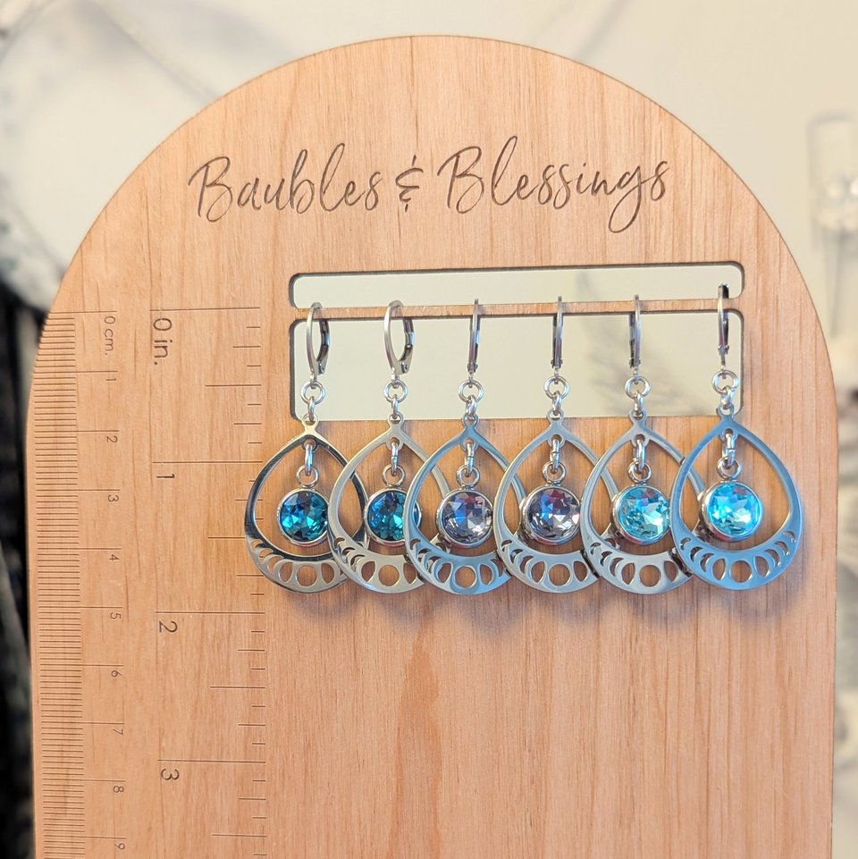 RESERVED for K: Moon Phase Earrings, Purple Gem