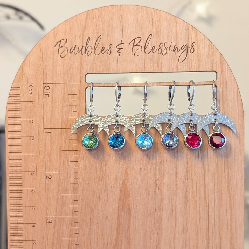 RESERVED for N: Crescent Moon Earrings, Purple Gem