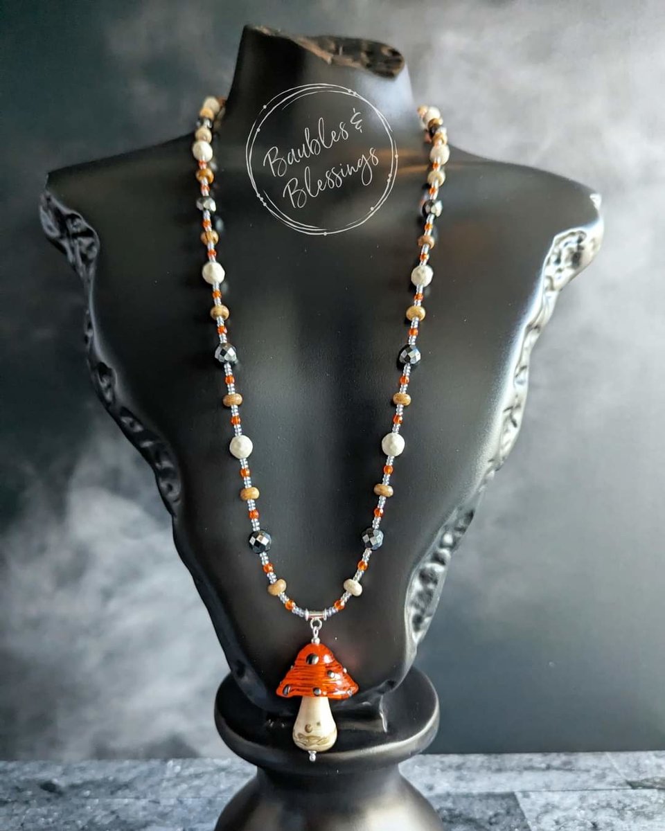 OOAK Bright Orange Toadstool Fidget Necklace