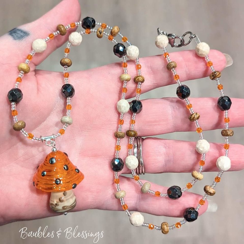 OOAK Bright Orange Toadstool Fidget Necklace