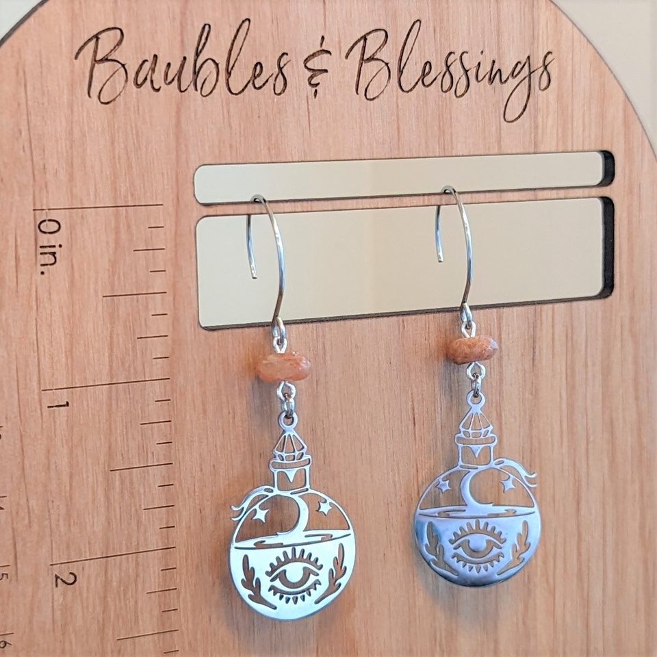 Sunstone & Stainless Steel Potion Bottle Earrings