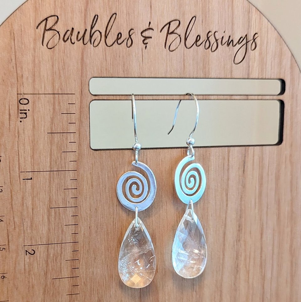 Quartz & Sterling Silver Spiral Earrings
