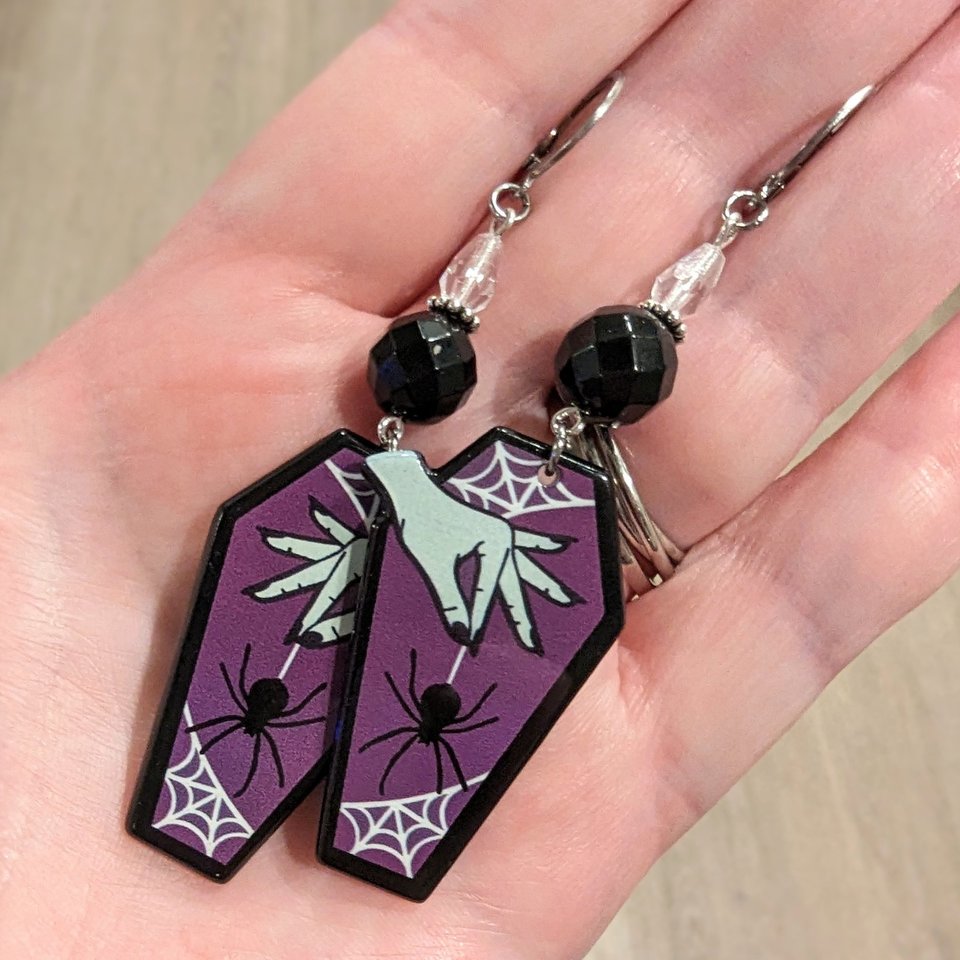 RESERVED for M: Spider Coffin Earrings