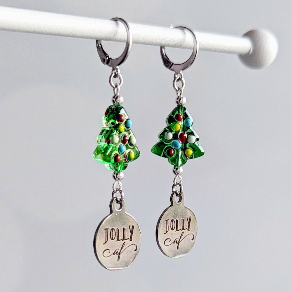 RESERVED for A: Jolly AF Tree Earrings w/ STERLING HOOKS