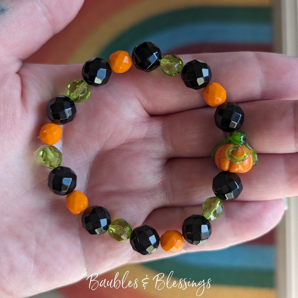RESERVED for C: Custom Pumpkin Bracelet with Czech Glass & Sterling Silver