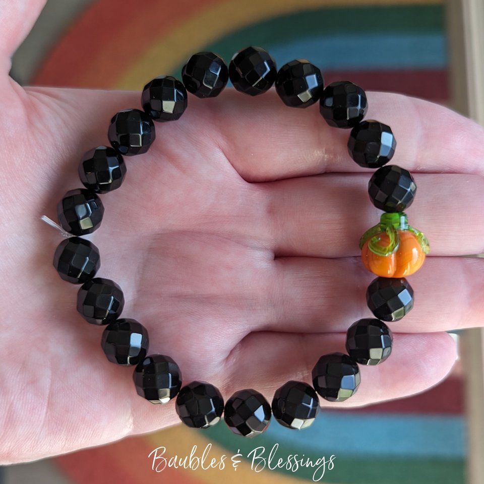 RESERVED for W: CUSTOM Onyx Bracelet with Pumpkin & Sterling Silver