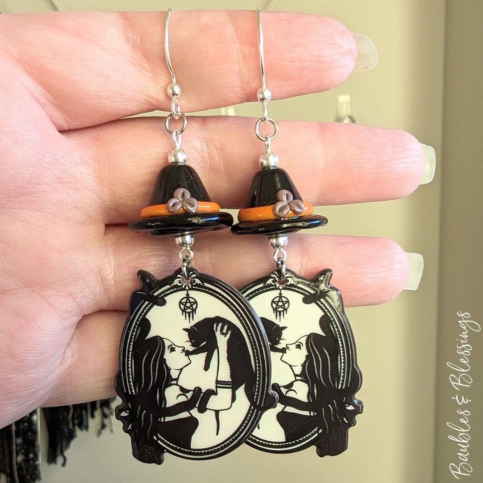 RESERVED for C: Witch Hat Kitty Earrings
