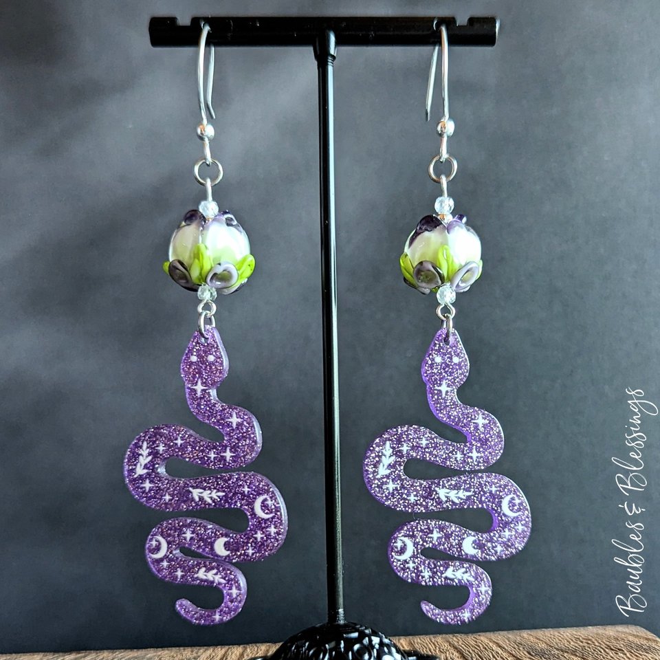 RESERVED for C: Snake in the Garden Earrings