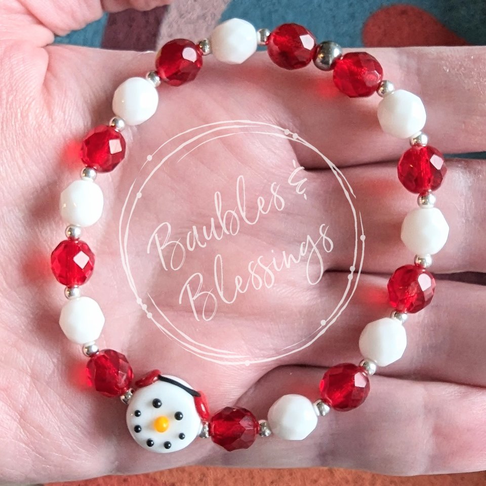 RESERVED for R: 2x Czech Glass Snowperson Bracelets