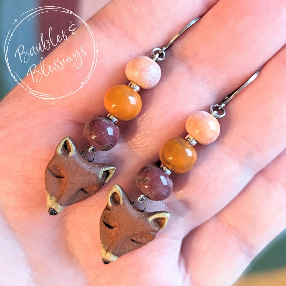 RESERVED for S: Ceramic Fox Earrings