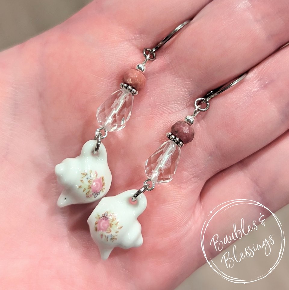 RESERVED for E: Floral Teapot Earrings