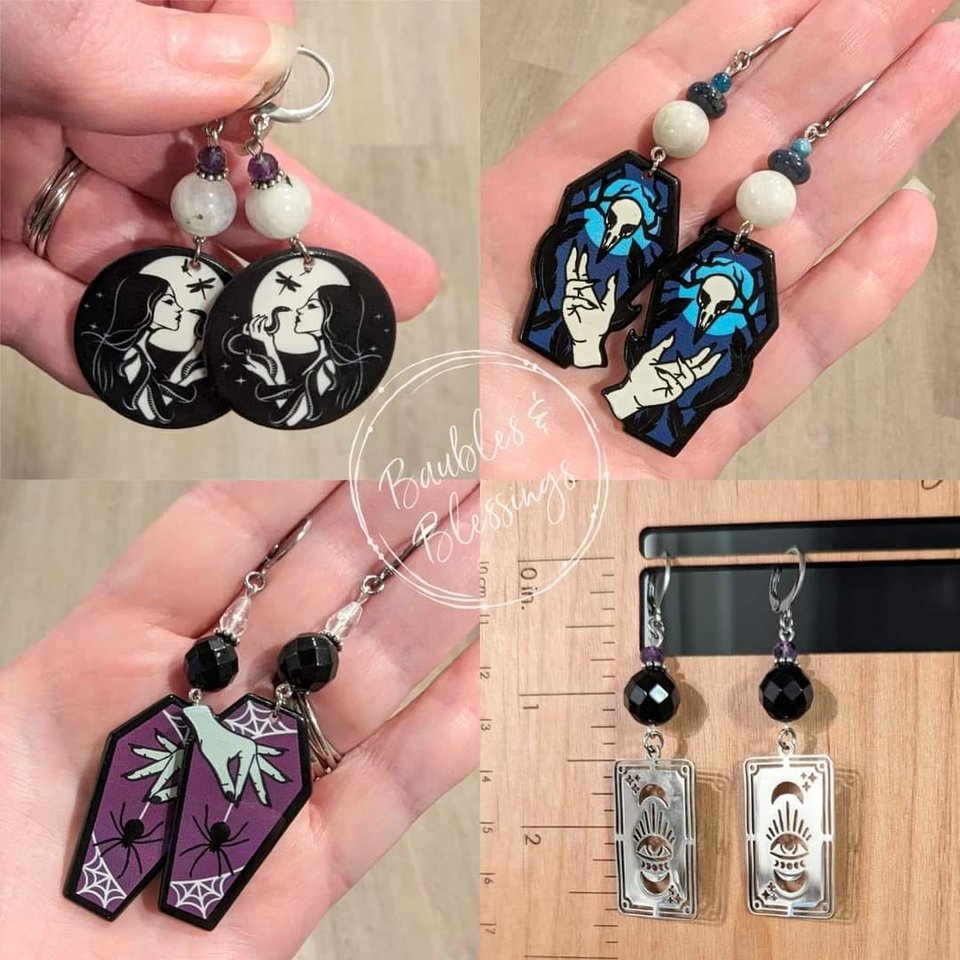 Corvid Coffin Earrings with Moonstone, Dumortierite & Apatite