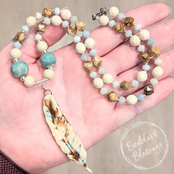RESERVED for S: Feather Necklace w/ Picture Jasper & Riverstone