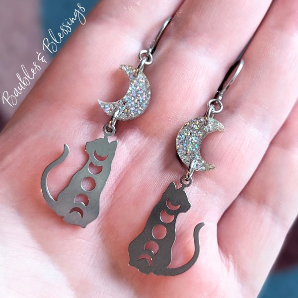 RESERVED for R: Lunar Kitty Earrings