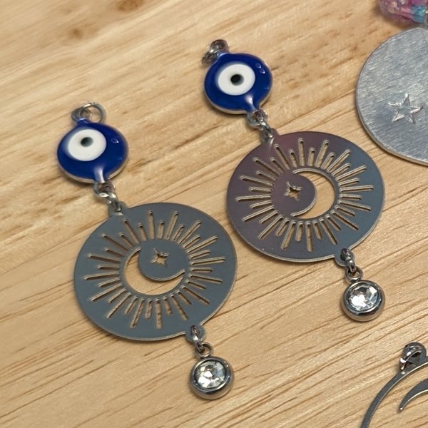 RESERVED for N: Evil Eye Celestial Earrings + Sterling Leverbacks