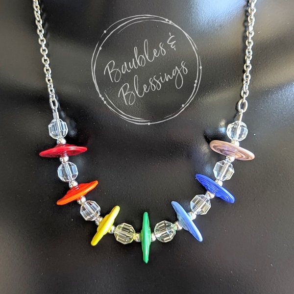 Rainbow Necklace with Lampwork Disc Beads & Quartz