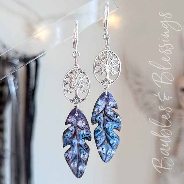 Tree of Life Earrings with Lampwork Enameled Leaves