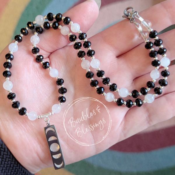 RESERVED for G: Onyx Moon Phase Necklace