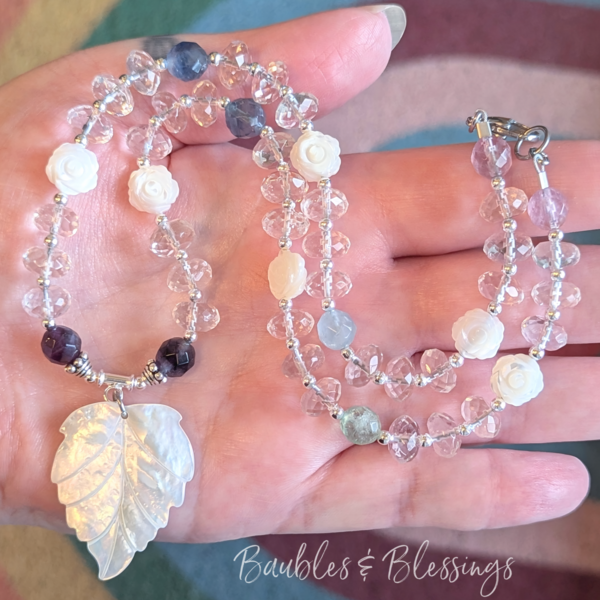 RESERVED for A: Leaf Necklace with Fluorite