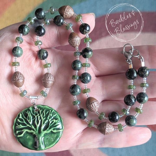 RESERVED for J: Kambaba Jasper Tree & Acorn Necklace