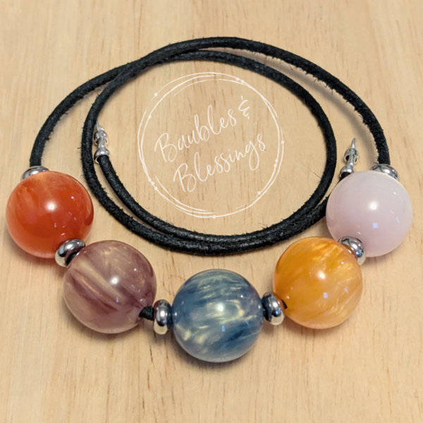 Multicolored Glittery Resin Ball Fidget Necklace