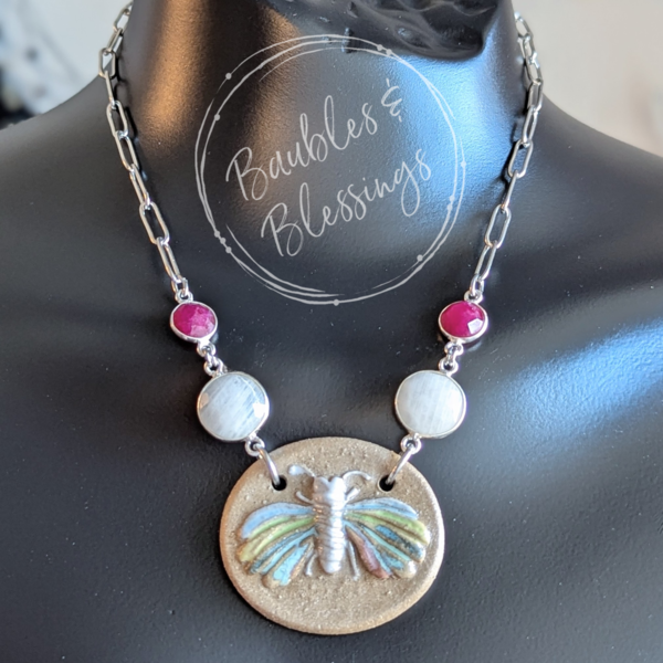 RESERVED for K: Moth Necklace with Gems