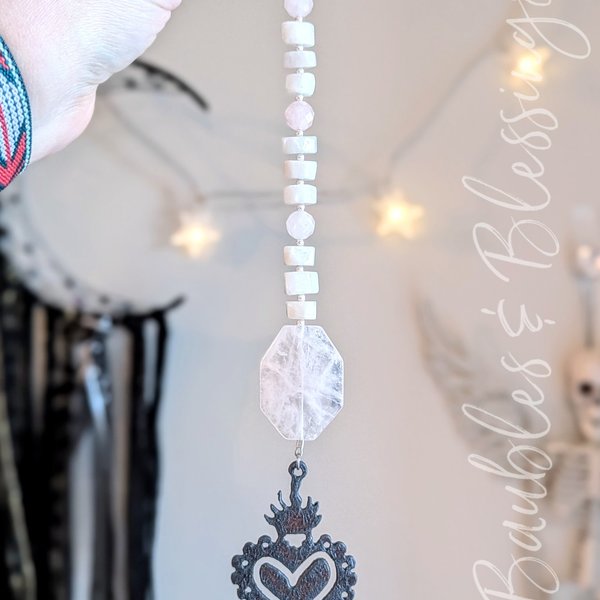Sacred Heart Talisman with Moonstone & Rose Quartz
