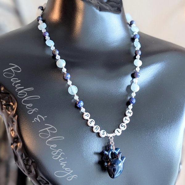 PERSIST! Necklace with Blue Anatomical Heart
