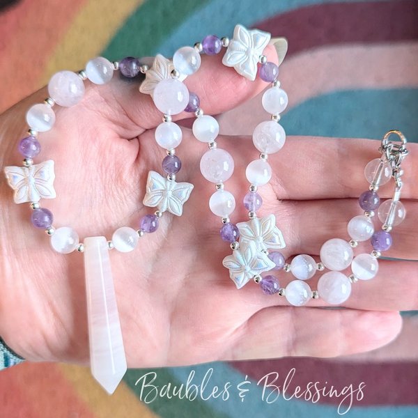 RESERVED for A: Lavender Quartz Point Necklace 