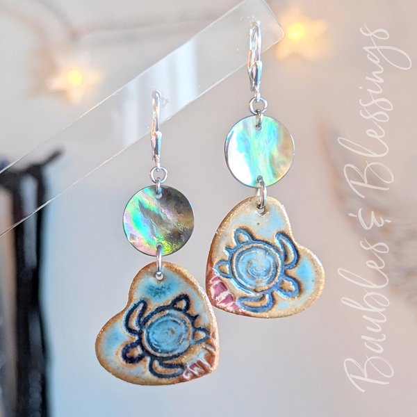 RESERVED for D: Turtle Earrings with Abalone Shell