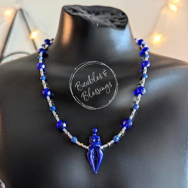 Lapis Lazuli Goddess Necklace with Handmade Focal