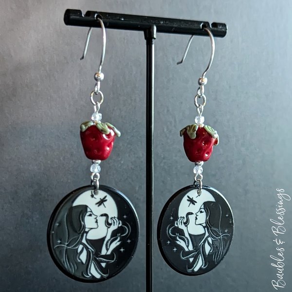 Witch Moon Earrings with Lampwork Strawberries