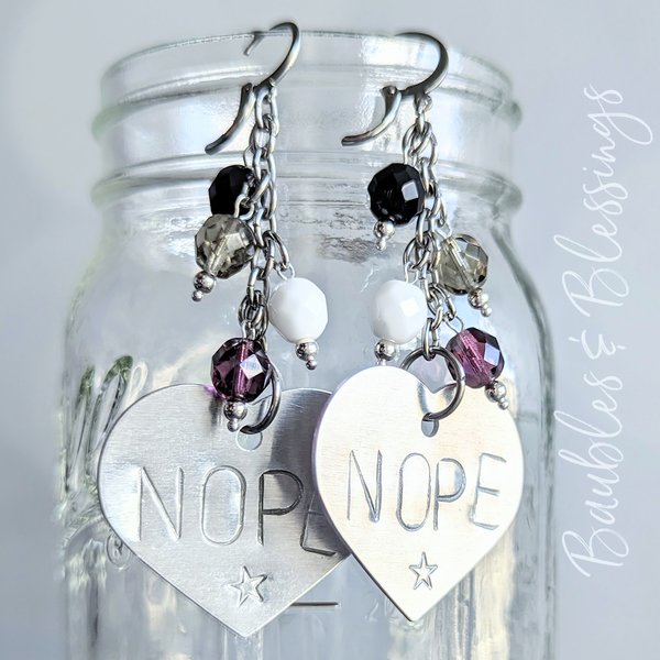 Hand-stamped NOPE Earrings with Ace Pride Colors