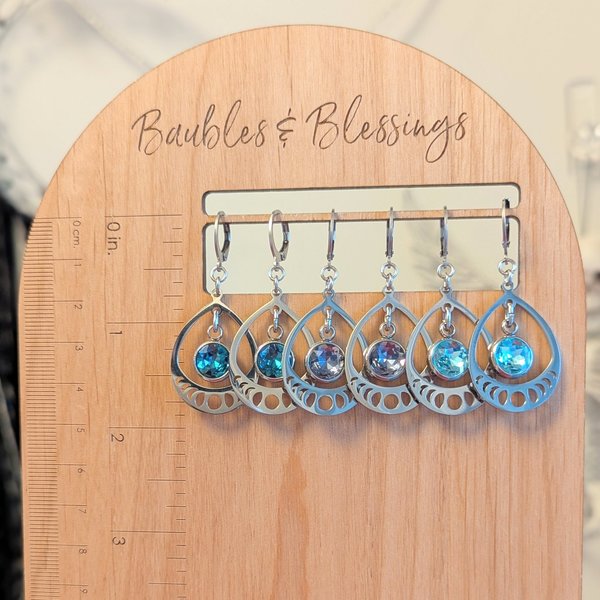 RESERVED for K: Moon Phase Earrings, Purple Gem