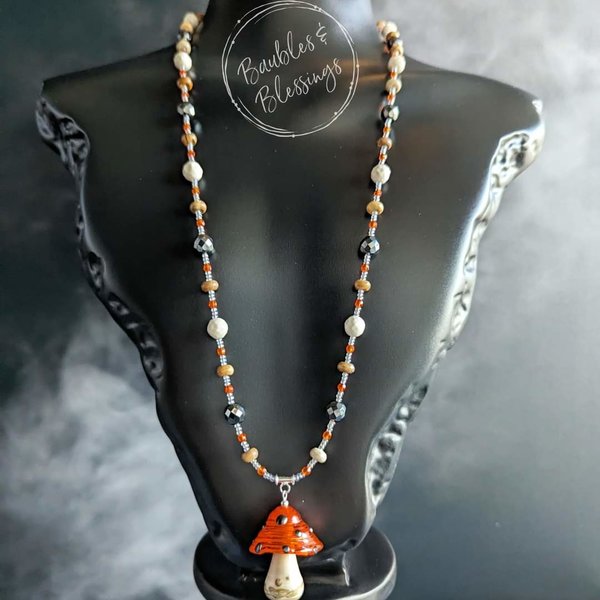 OOAK Bright Orange Toadstool Fidget Necklace