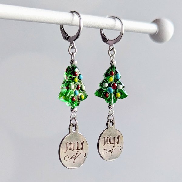 RESERVED for A: Jolly AF Tree Earrings w/ STERLING HOOKS