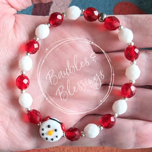 RESERVED for R: 2x Czech Glass Snowperson Bracelets